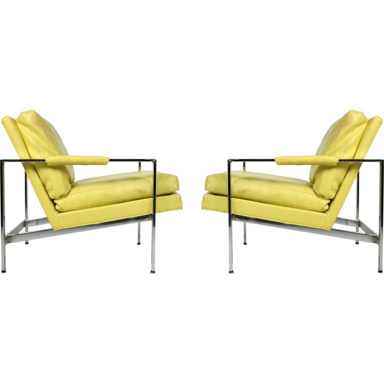 American Lemon Yellow Upholstered Lounge Chairs by Milo Baughman For Sale