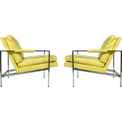 American Lemon Yellow Upholstered Lounge Chairs by Milo Baughman