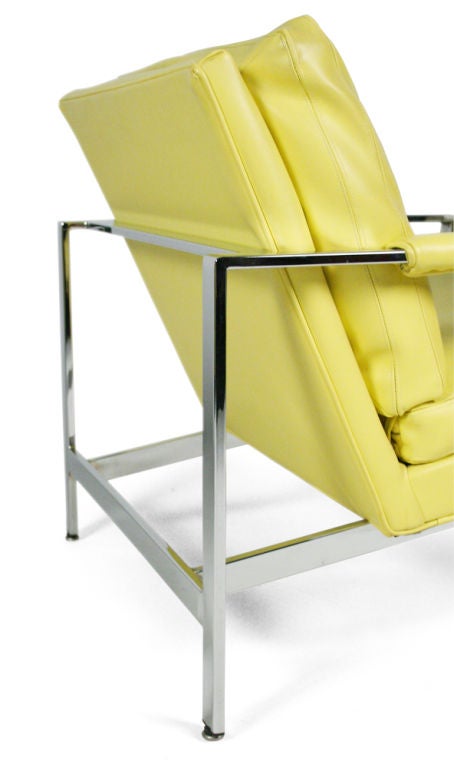 Mid-Century Modern American Lemon Yellow Upholstered Lounge Chairs by Milo Baughman For Sale