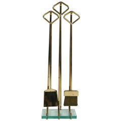 Vintage Set of 3 Diamond Form Handled Brass Fire Tools