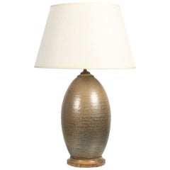 Ribbed Ovoid Form Stoneware Table Lamp by Brent Bennett