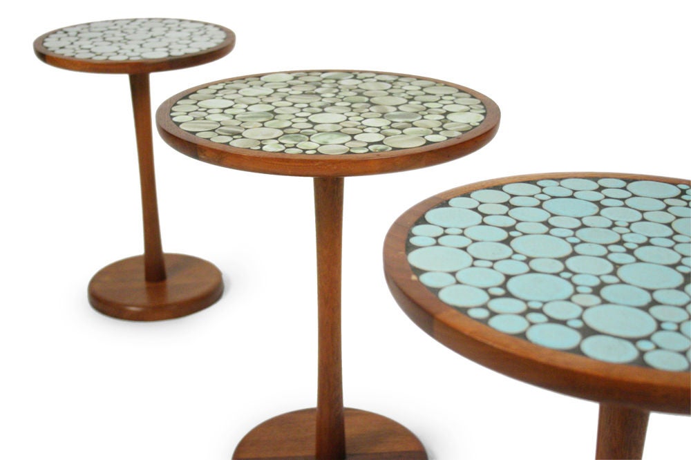 Set of 3 Ceramic Tile Top Pedestal Tables by Gordon Martz at 1stdibs