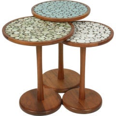 Vintage Set of 3 Ceramic Tile Top Pedestal Tables by Gordon Martz