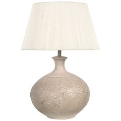 Rotund Tooled Ceramic Table Lamp by Robert Maxwell