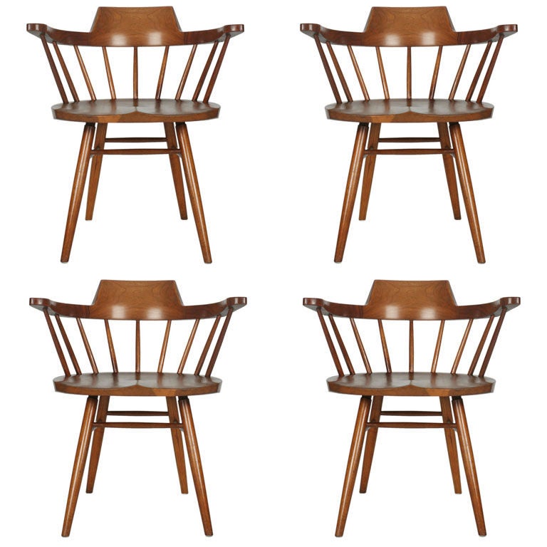 American Bench Made Walnut Captain's Chairs by Nakashima For