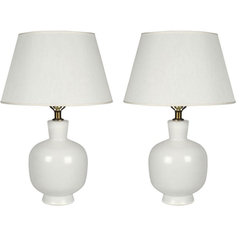 American Milk White Ceramic Footed Table Lamps after Design Technics For Sale