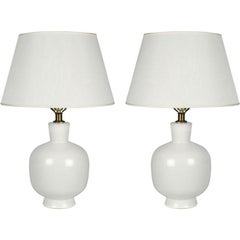 American Milk White Ceramic Footed Table Lamps after Design Technics