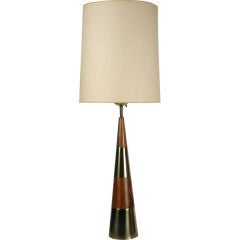 Conical Wood and Brass Table Lamp by Tony Paul for Westwood
