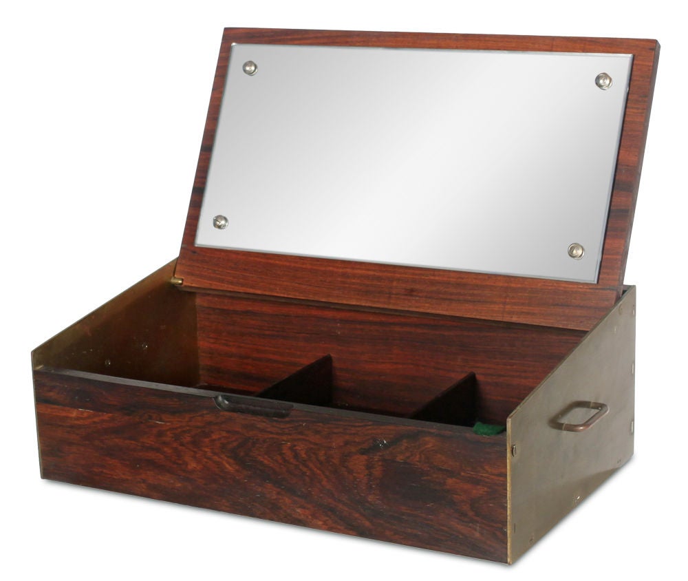 Danish Rosewood and Brass Pivot Top Jewelry Box For Sale 1