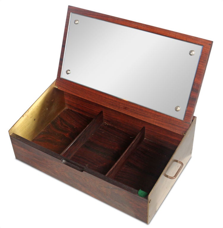 Danish Rosewood and Brass Pivot Top Jewelry Box For Sale 2