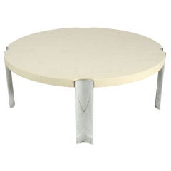 Marbelized Composite and Chromed Steel Circular Cocktail Table