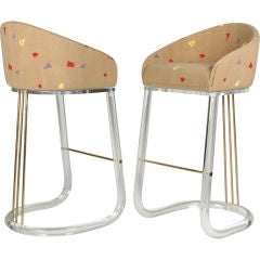 Pair of Lucite Barrel Back Swiveling Bar Stools by Leon Frost