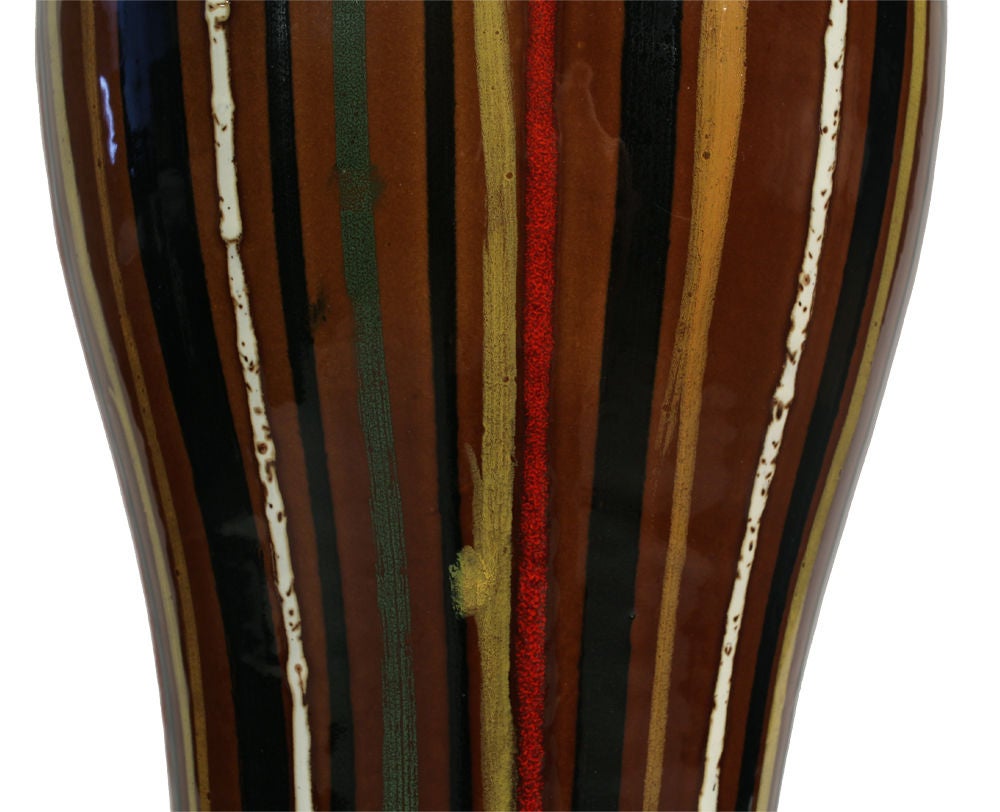 American Hand-Painted Multicolored Stripe Ceramic Table Lamp by Stiffel In Excellent Condition For Sale In New York, NY