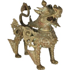 Ornate Standing Bronze Fu Dog Sculpture