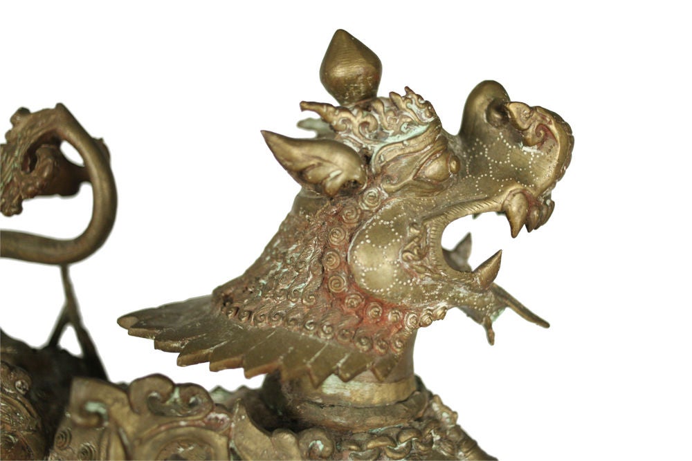 Hong Kong Ornate Standing Bronze Fu Dog Sculpture