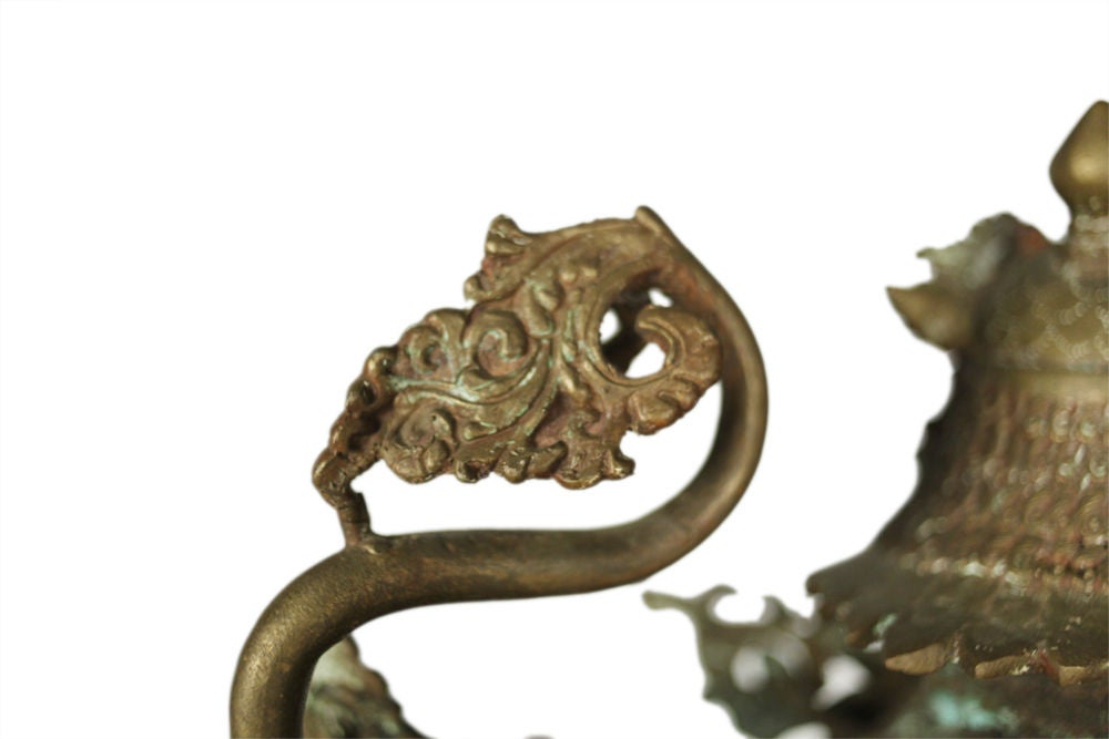 Ornate Standing Bronze Fu Dog Sculpture 1