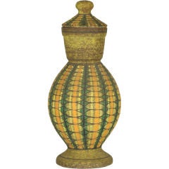 Geometric Decorated Lidded Ceramic Jar by Aldo Londi for Bitossi