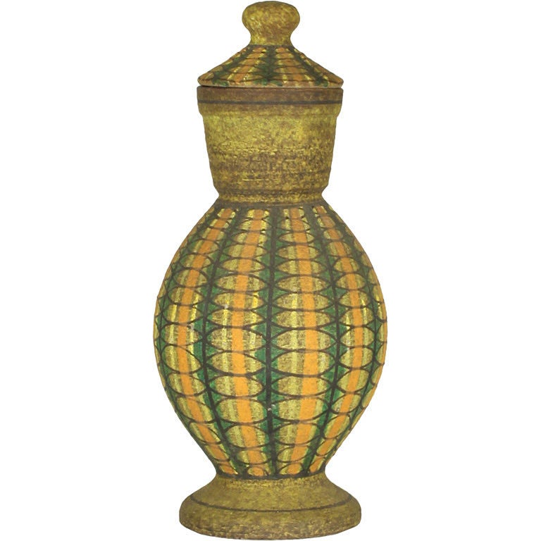 Italian Geometric Decorated Lidded Ceramic Jar by Aldo Londi for Bitossi For Sale