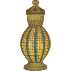 Italian Geometric Decorated Lidded Ceramic Jar by Aldo Londi for Bitossi