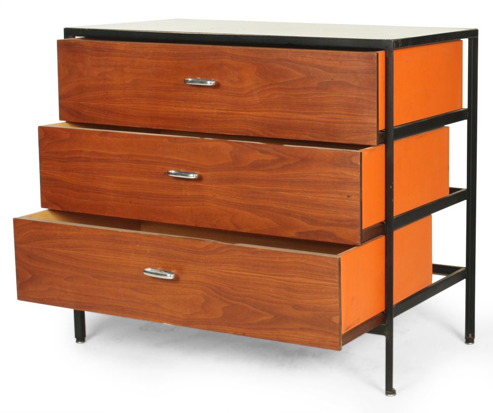 Pair of ThreeDrawer Orange Lacquered Chests by Nelson For Sale at 1stDibs
