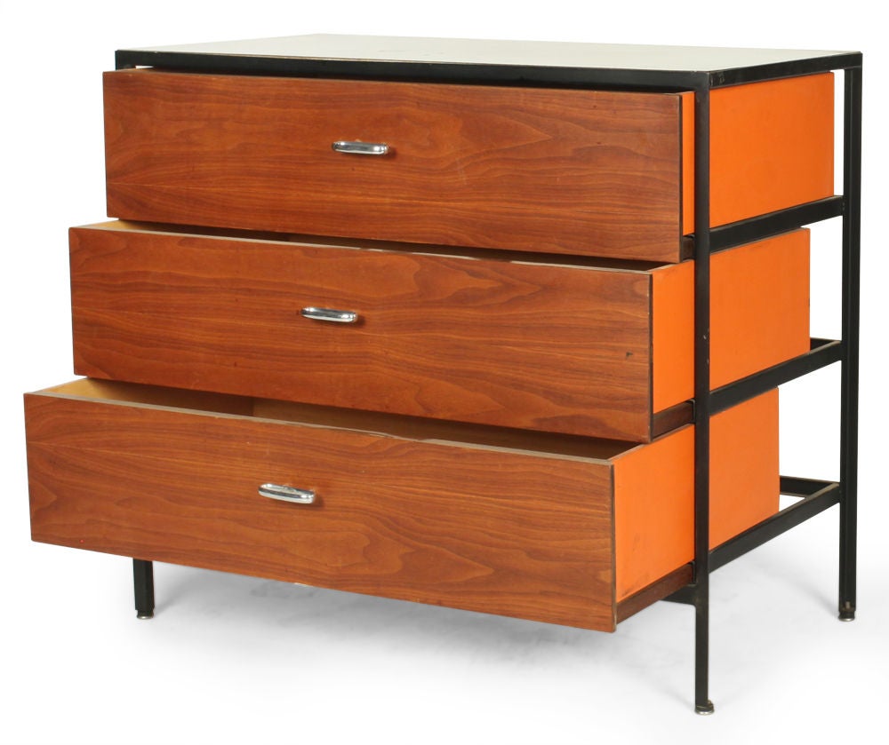 American Walnut Front Steel Frame Chests by George Nelson for Herman Miller In Excellent Condition For Sale In New York, NY