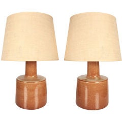 Pair of Brick Red Candlestick Bedside Lamps by Gordon Martz