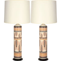 Pair of Geometric Design Porcelain Table Lamps