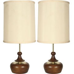 Pair of Turned Wood and Brass Table Lamps by Modeline 3