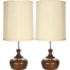American 'Spinning Tops' Turned Wood and Brass Table Lamps by Modeline