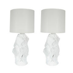 Pair of White Faux Rock Table Lamps by Sirmos