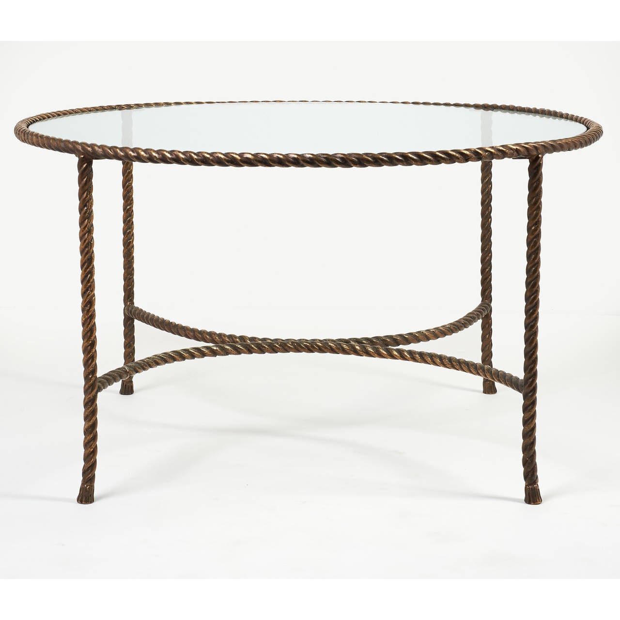 Italian Round Solid Bronze 'Rope and Tassle' Cocktail Table For Sale 1