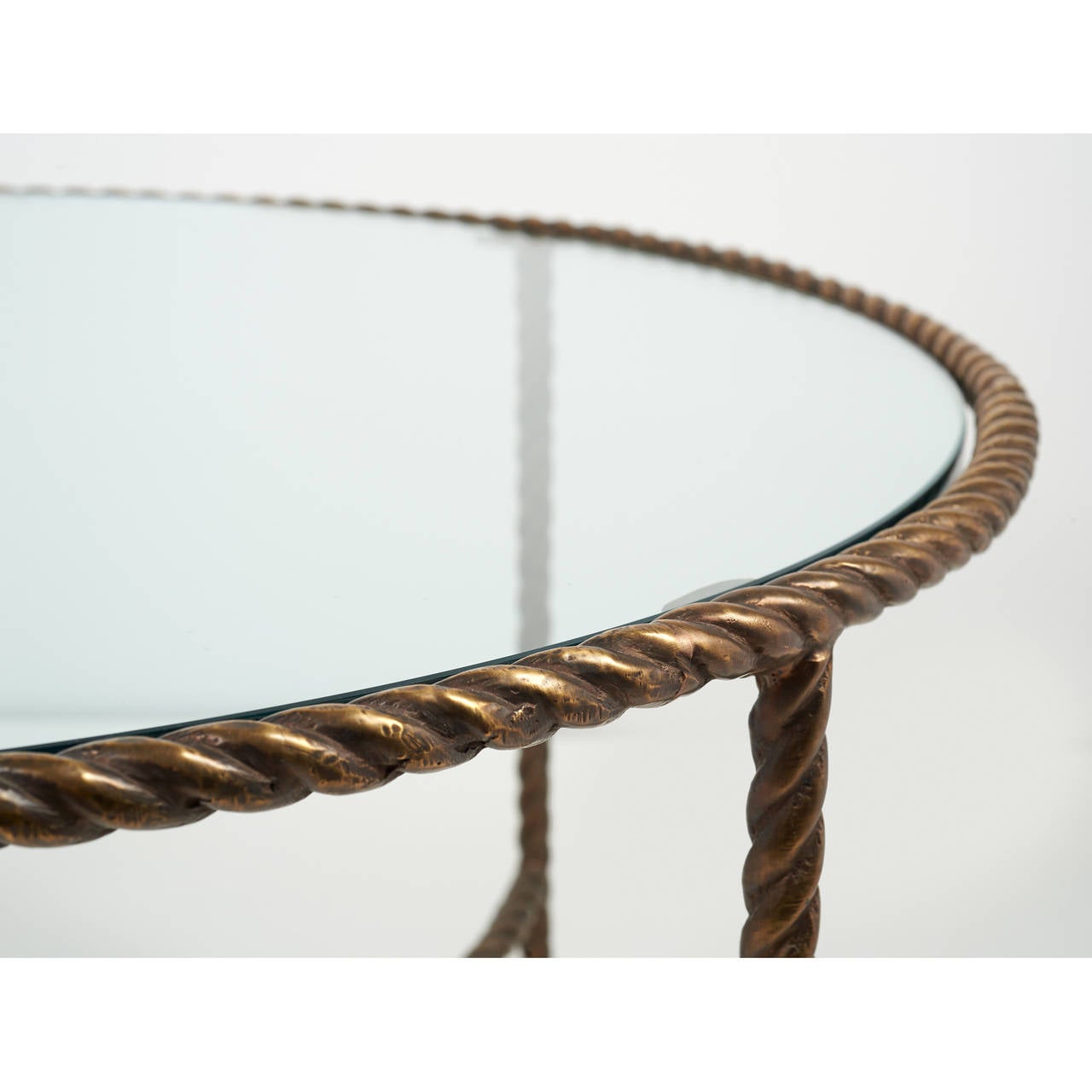 Italian Round Solid Bronze 'Rope and Tassle' Cocktail Table In Excellent Condition For Sale In New York, NY