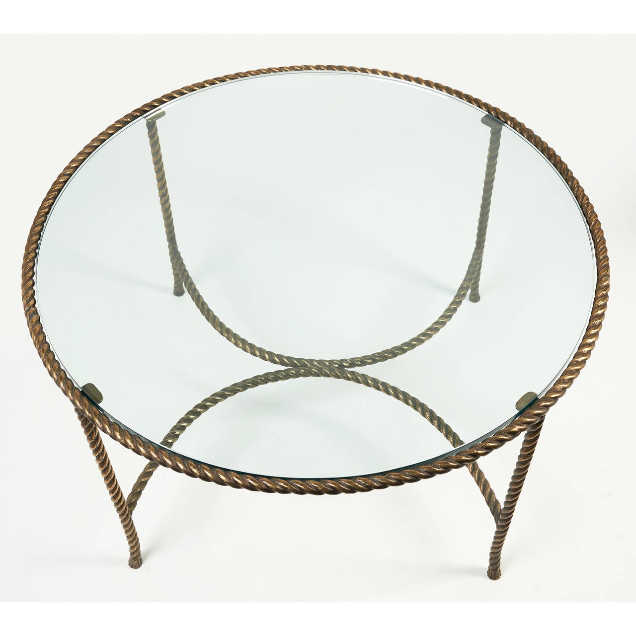 Patinated Italian Round Solid Bronze 'Rope and Tassle' Cocktail Table For Sale