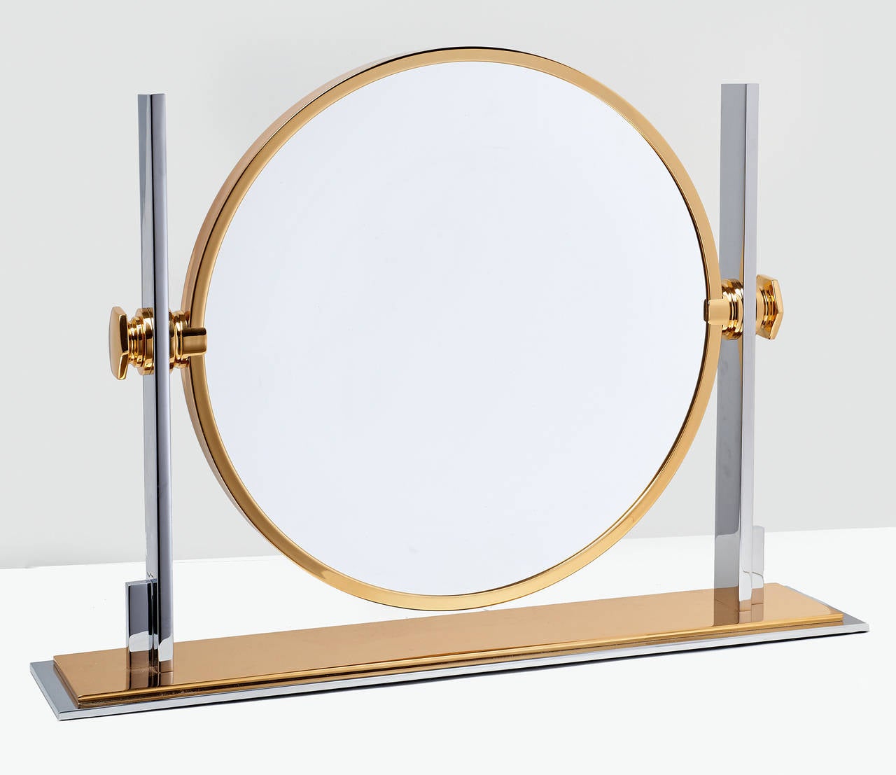 Polished Steel and Brass Vanity Mirror by Karl Springer 1
