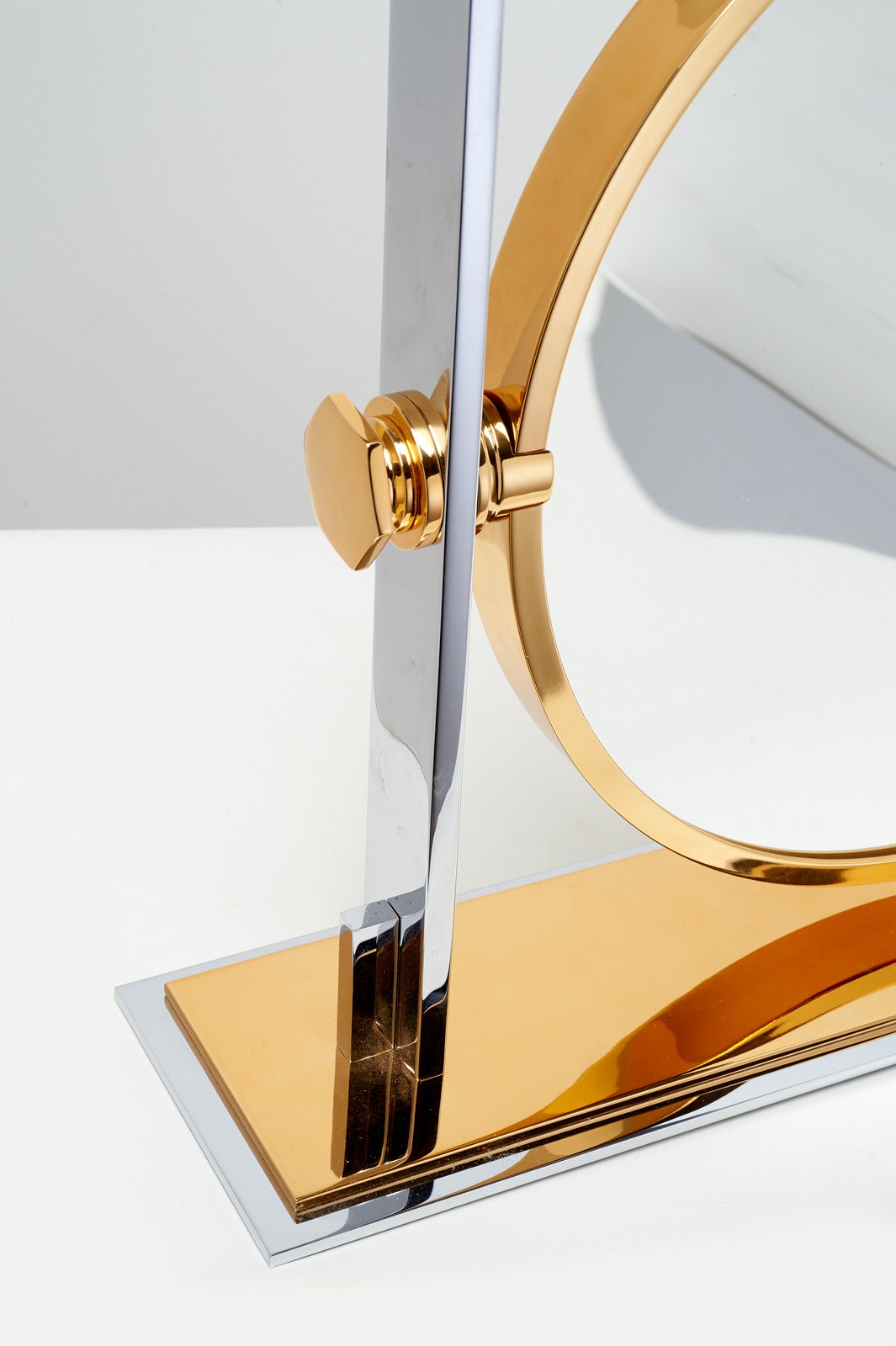 Polished Steel and Brass Vanity Mirror by Karl Springer In Excellent Condition In New York, NY