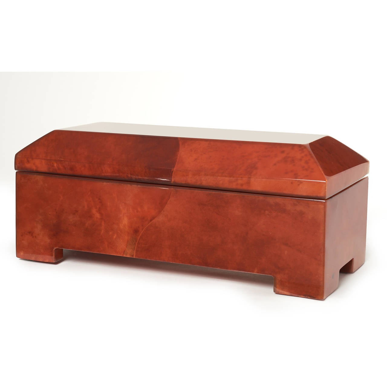 Hollywood Regency Blood Red Parchment Wrapped Casket Jewelry Box by Maitland-Smith
