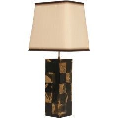 Vintage Checkered Stone Veneer Column Table Lamp after Karl Springer