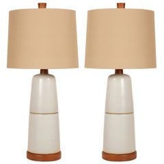 Pair of Stone White Double Stack Ceramic Lamps by Gordon Martz