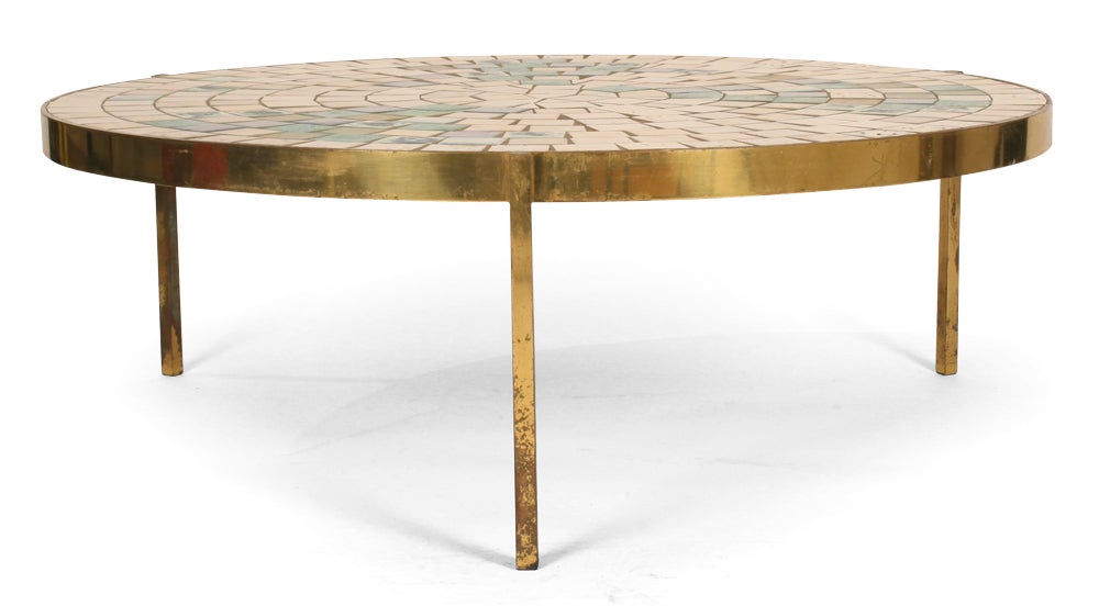 American Tile Top Bronze Frame Circular Cocktail Table by Mosaic House