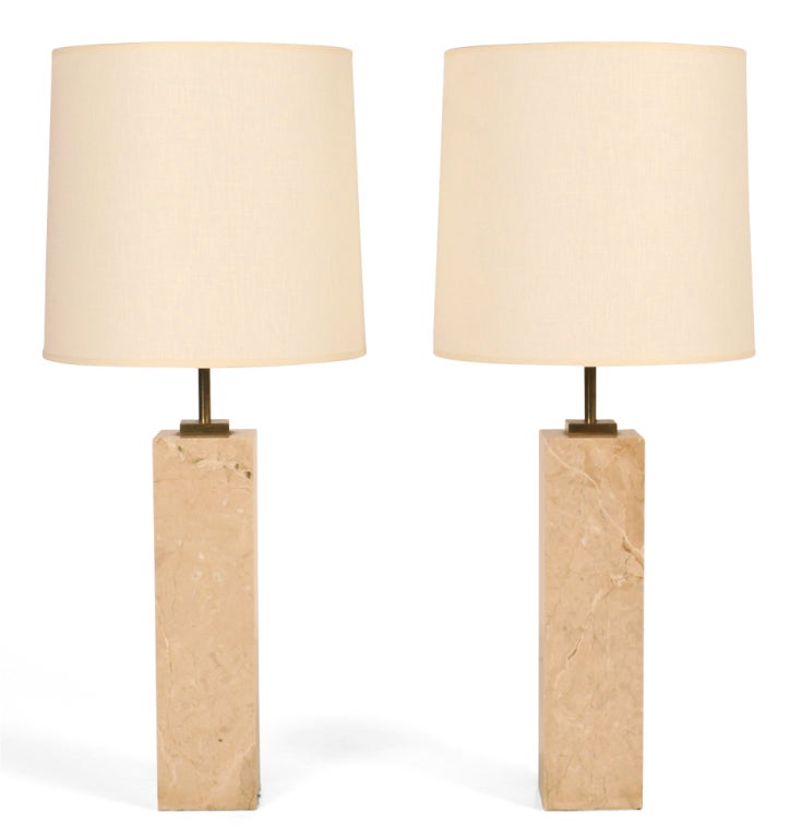 Pair of Marble Column Table Lamps by T.H. Robsjohn-Gibbings