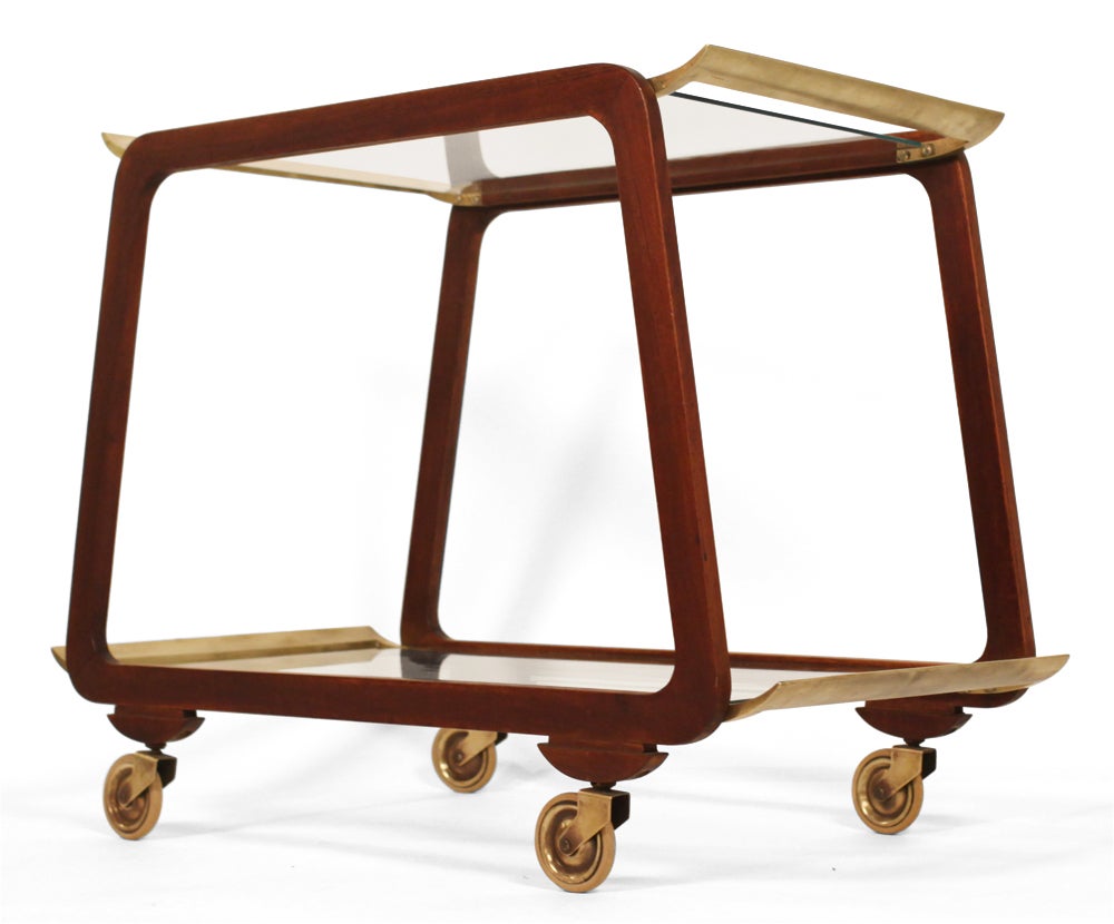 Austrian Mid-Century Modern Walnut and Brass Serving Trolley In Excellent Condition For Sale In New York, NY