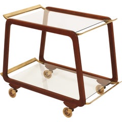 Austrian Mid-Century Modern Walnut and Brass Serving Trolley