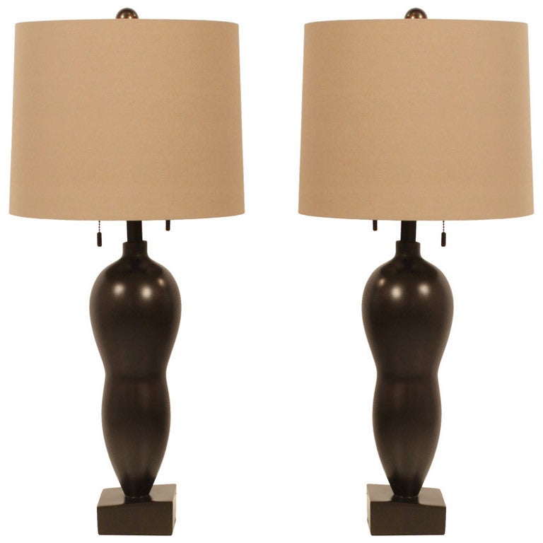 Pair of Bronze Rafaela Table Lamps by Donghia