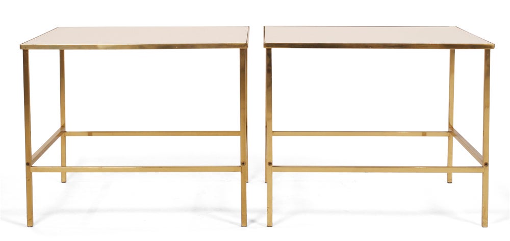 Mid-Century Modern American Brass and Vitrolite Side Tables after Harvey Probber For Sale