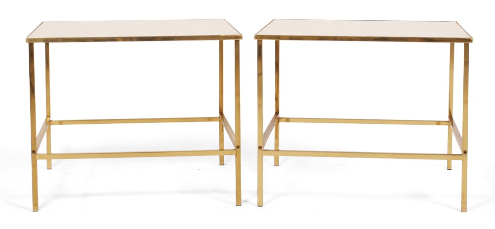 American Brass and Vitrolite Side Tables after Harvey Probber In Excellent Condition For Sale In New York, NY