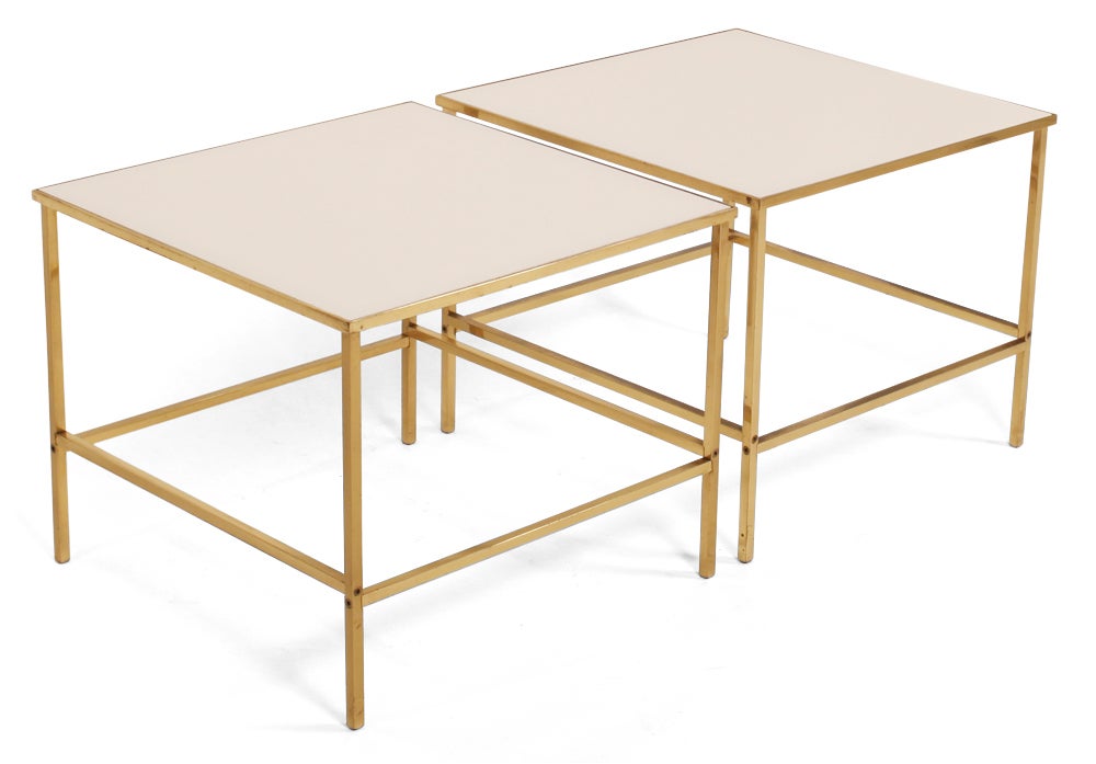 American Brass and Vitrolite Side Tables after Harvey Probber For Sale 3