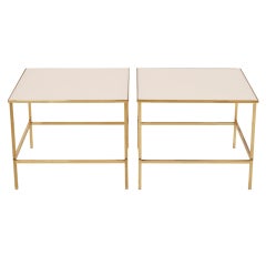 Pair of Brass and Vitrolite Side Tables after Harvey Probber 5