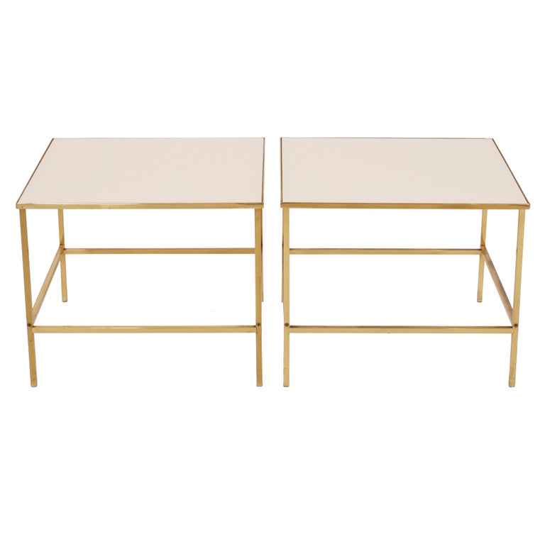 American Brass and Vitrolite Side Tables after Harvey Probber For Sale