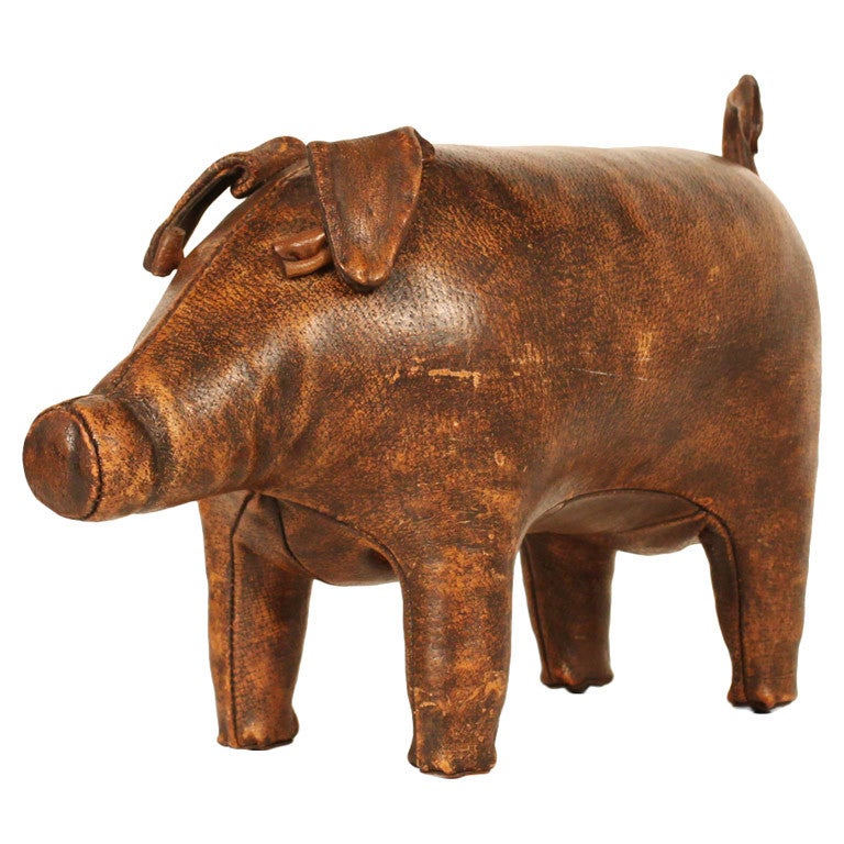 Hand-Stitched Leather Piggy Ottoman