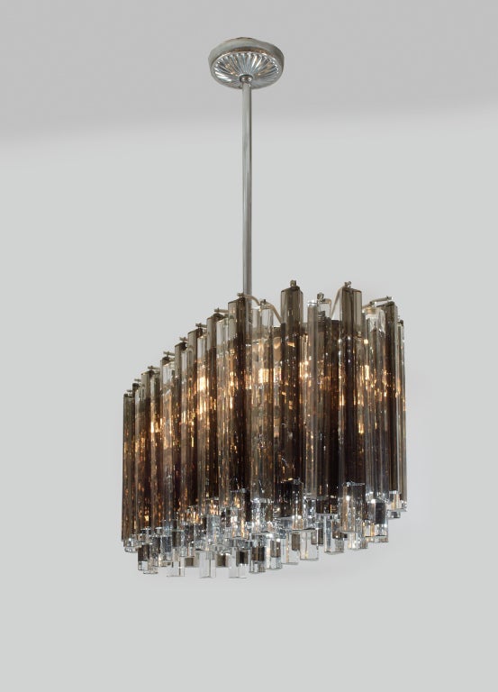 Italian Race Track Form Smoke and Clear Glass Prism Chandelier by Venini